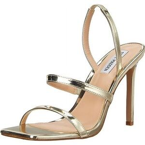 Steve Madden Gracey Gold Square Open Toe Slip On Stiletto Heeled Fashion Sandals